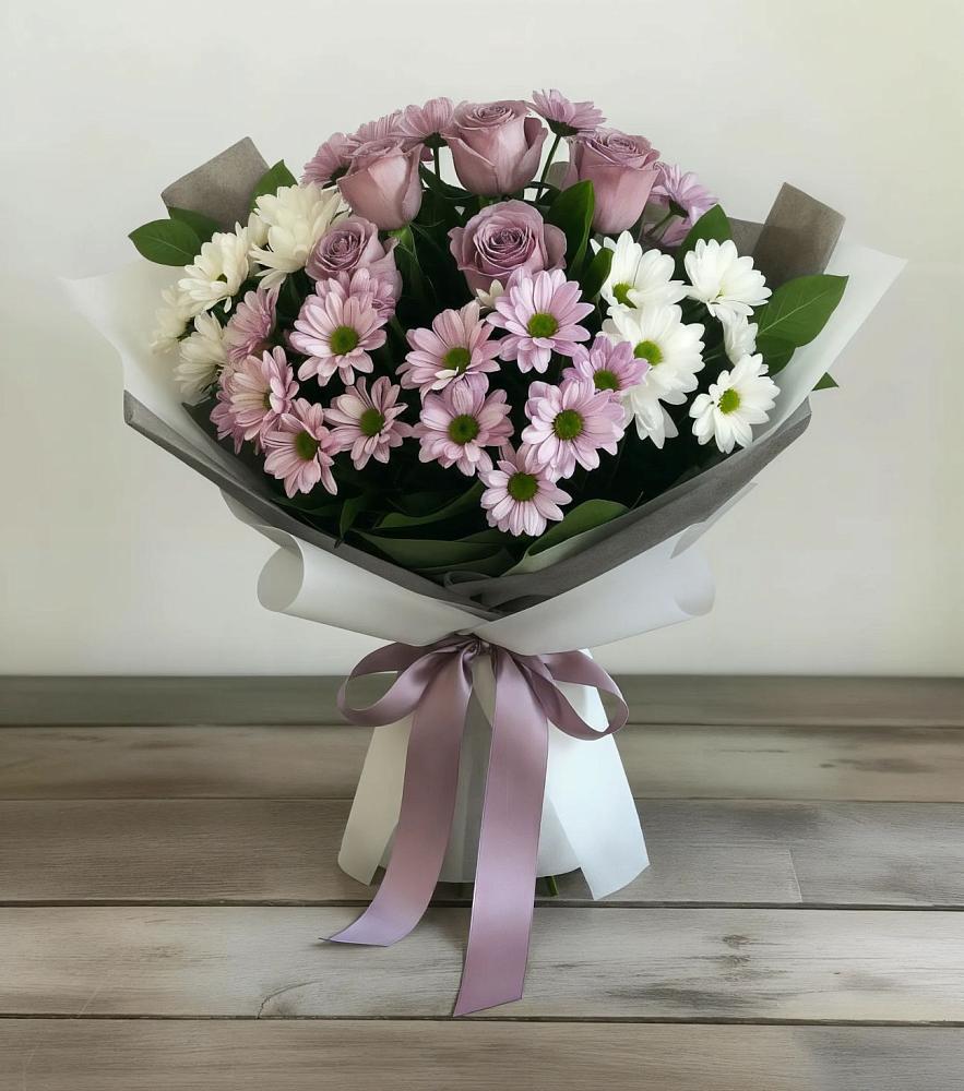 Букет цветов из: Хризантемы и Розы в Подгоренском