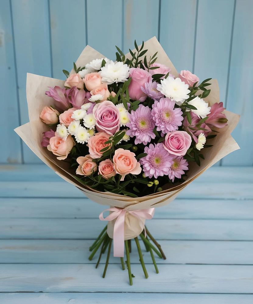 Букет цветов из: Хризантемы, Розы и Альстромерии в Подгоренском