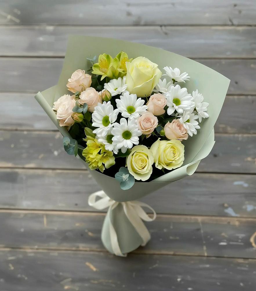 Букет цветов из: Альстромерии, Розы и Хризантемы в Подгоренском