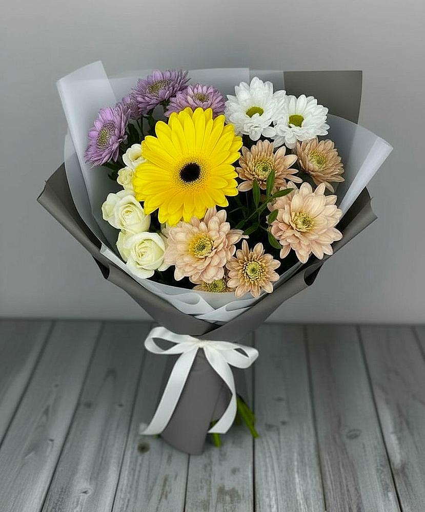 Букет цветов из: Розы, Герберы и Хризантемы в Подгоренском