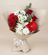 Букет цветов из:  Розы, Хризантемы, Герберы и Лилии #REPLACE_PRED# Подгоренском