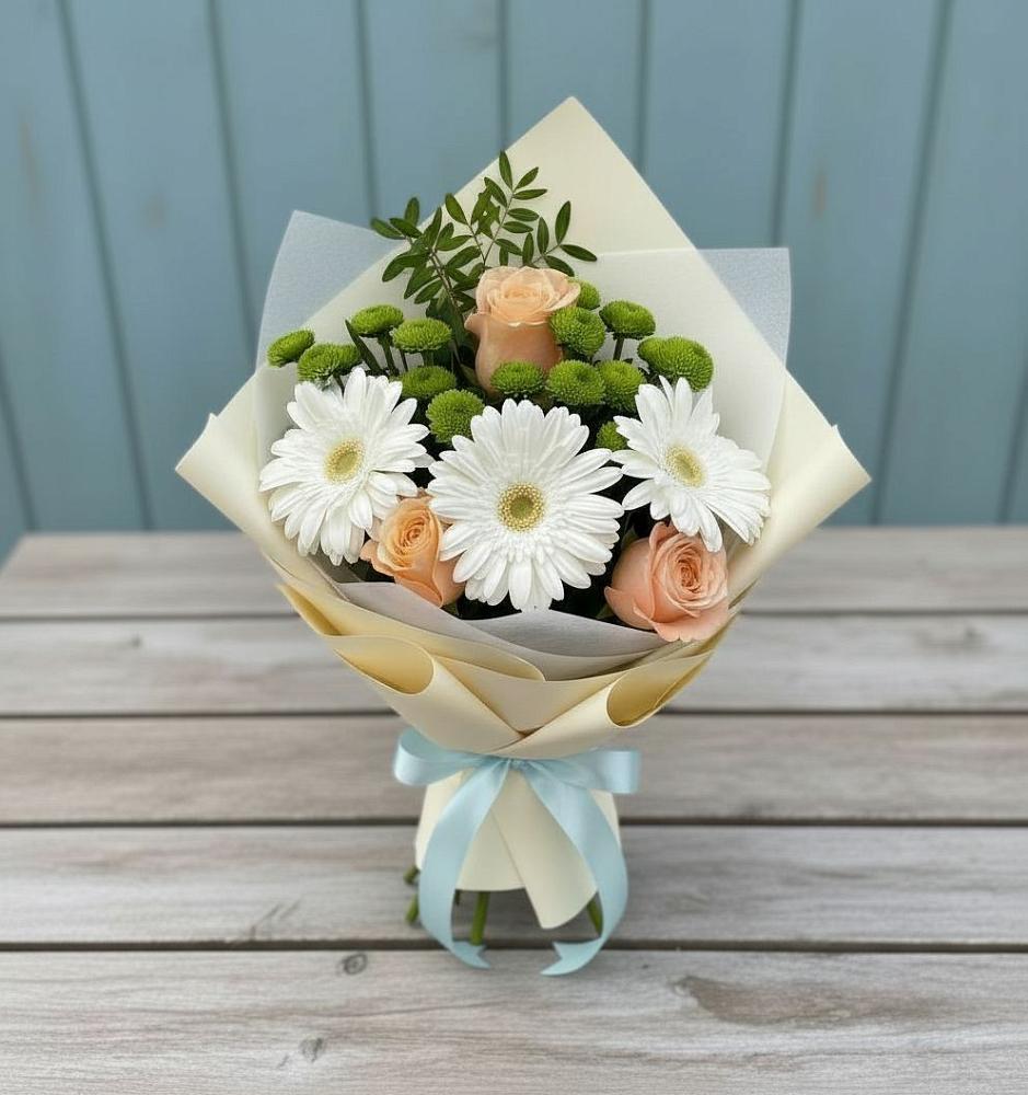 Букет цветов из: Герберы, Розы и Хризантемы в Подгоренском