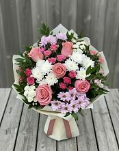 Букет цветов из:  Альстромерии, Гвоздики, Розы и Хризантемы в Подгоренском