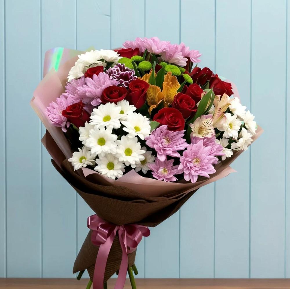 Букет цветов из: Розы, Хризантемы и Альстромерии в Подгоренском