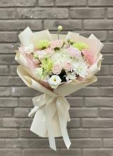 Букет цветов из:  Гвоздики, Розы, Лизиантусы и Хризантемы в Подгоренском