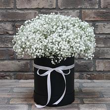 Цветочная композиция из Гипсофила в шляпной коробке в Подгоренском